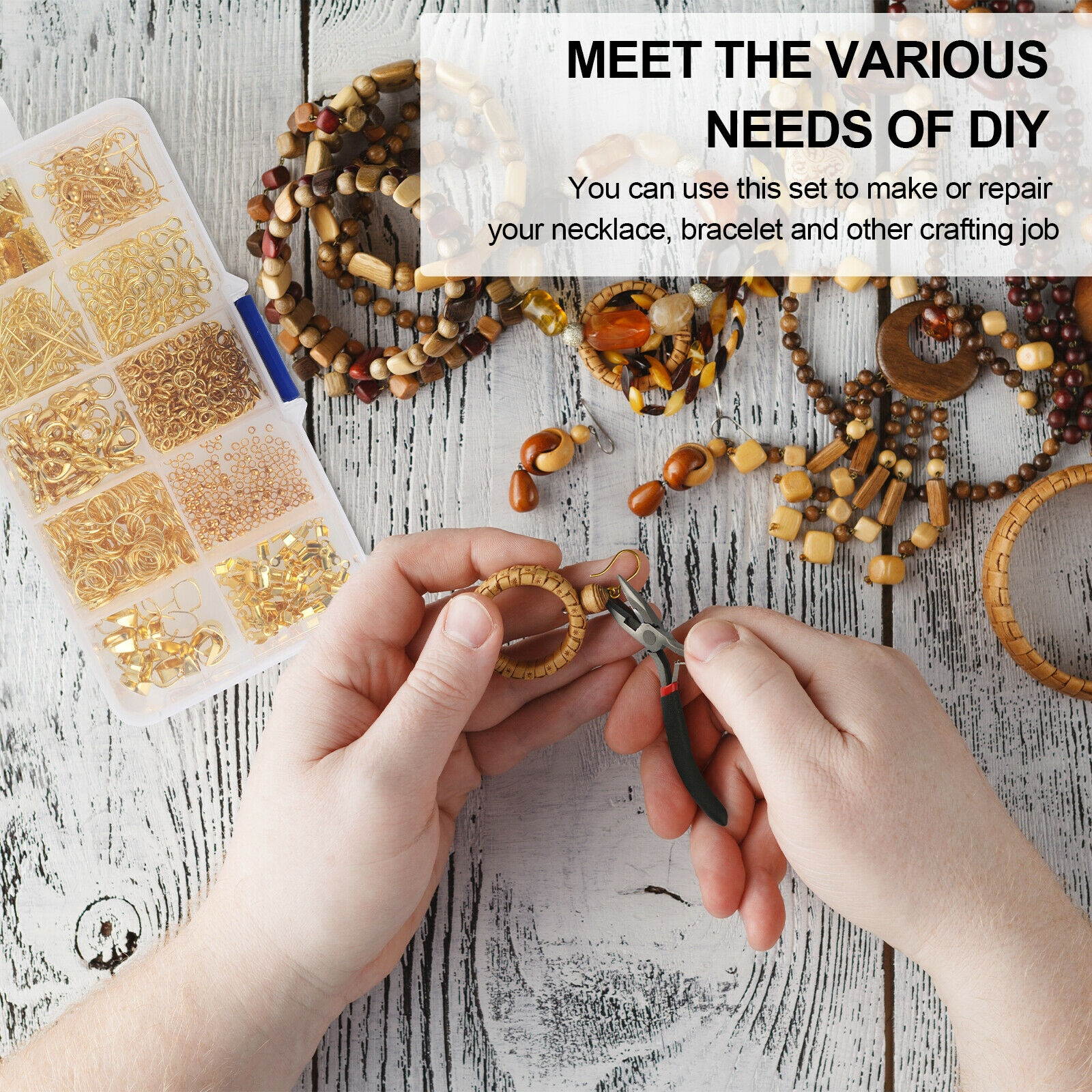 950PCS Earring Jewelry Making Kit Pliers Repair Tool Craft Supplies Starter Set