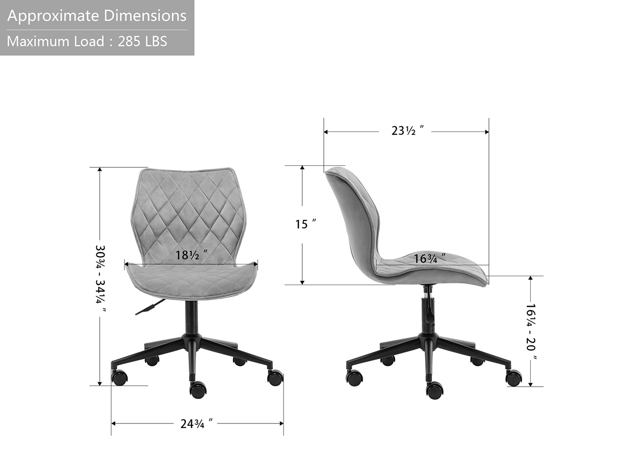 Swivel Height Adjustable Task Chair Armless Office Chair