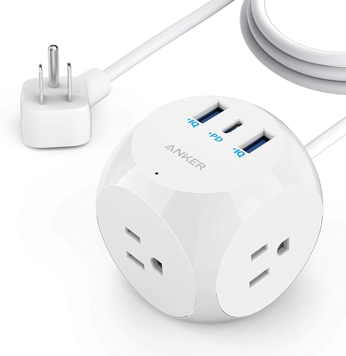 Poweradd Power Strip with USB C Power Delivery 18W, Travel Power Strip Mini with 3 Outlets, 18W USB C & QC 3.0 USB A Port, 5ft Cord, Flat Plug for Cruise Ship, Hotel, Dorm Room and Home,White