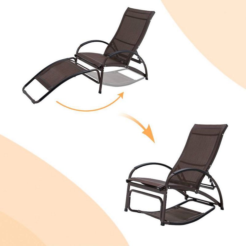 Outdoor Aluminum Adjustable Chaise Lounge Rocking Chair - Brown - Crestlive Products