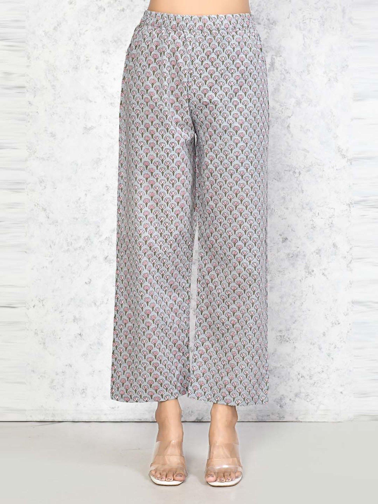 Miravan Blue Cotton Printed Kurta Palazzo Set