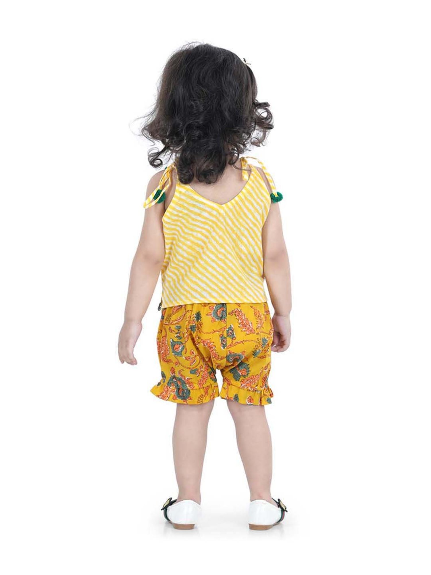 BownBee Kids Yellow Cotton Printed Top & Bloomer
