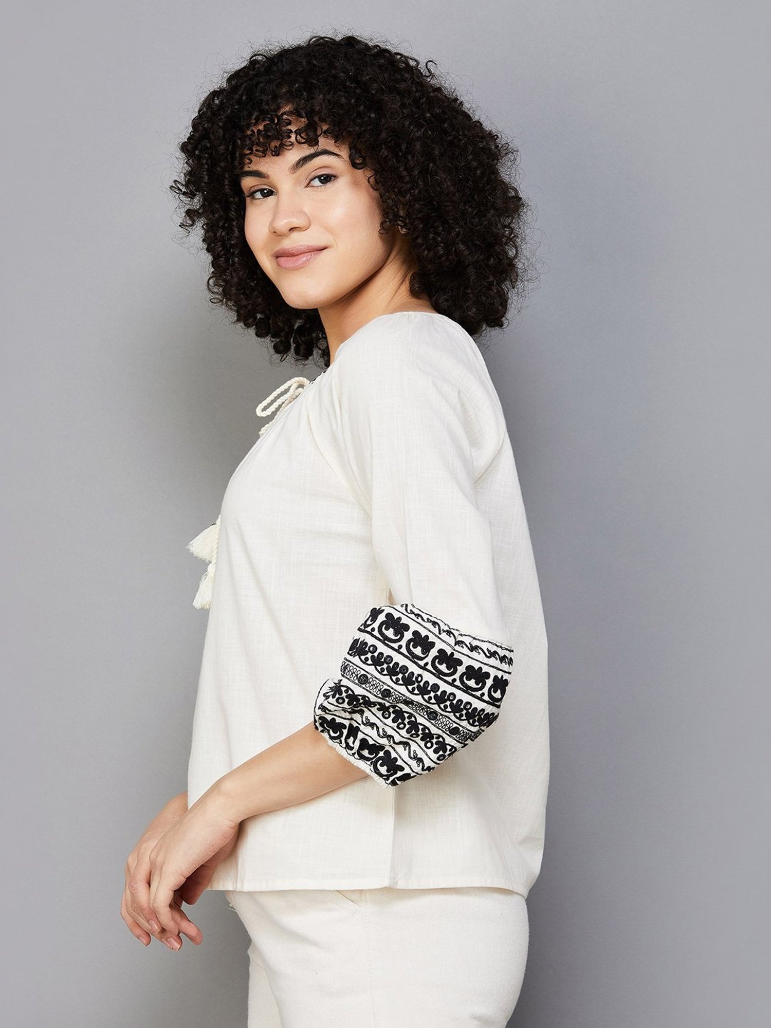 Colour Me by Melange Beige Embroidered Top