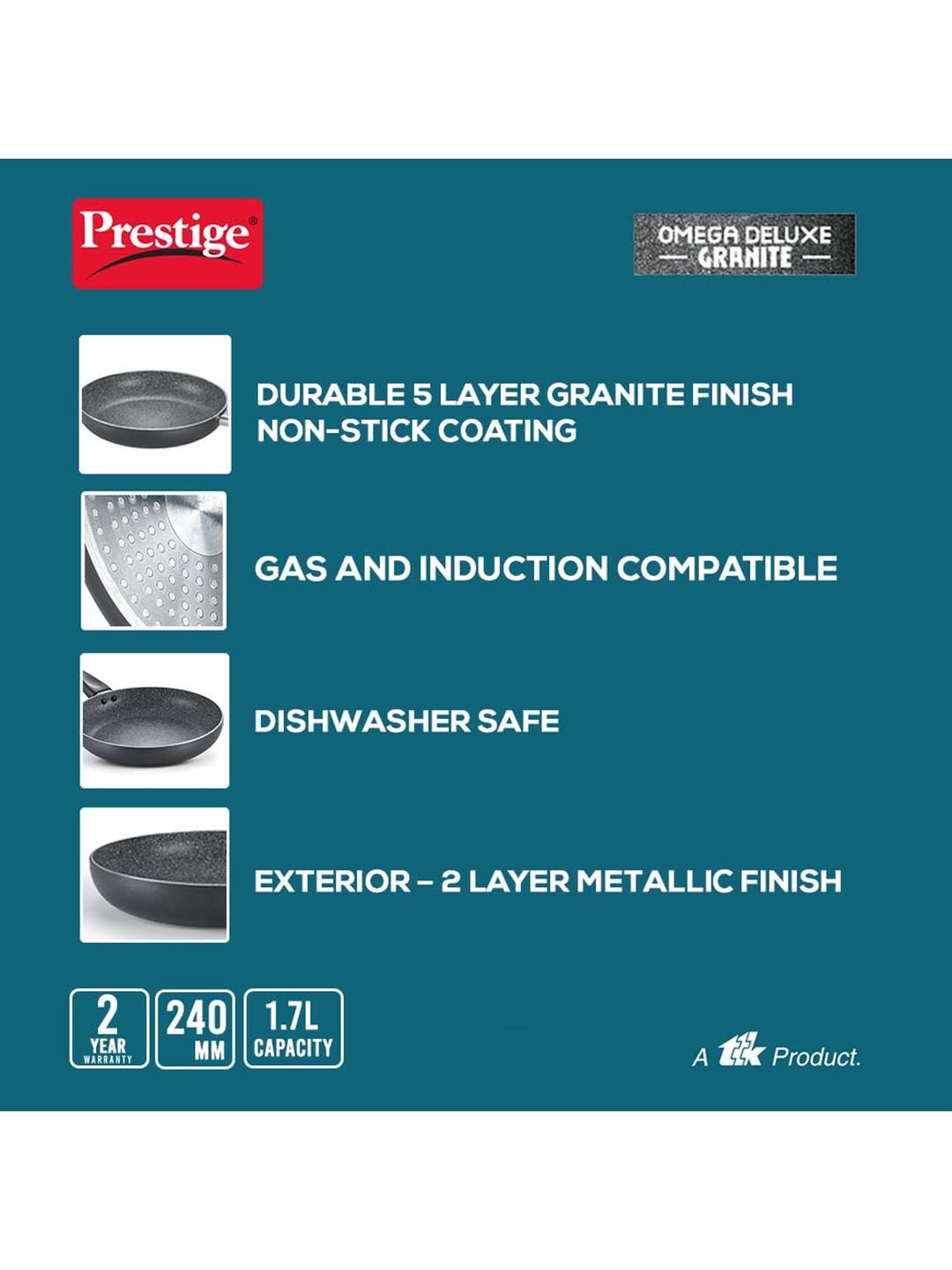Prestige Omega Black Deluxe Granite 240 mm Fry Pan with Lid - Set of 1