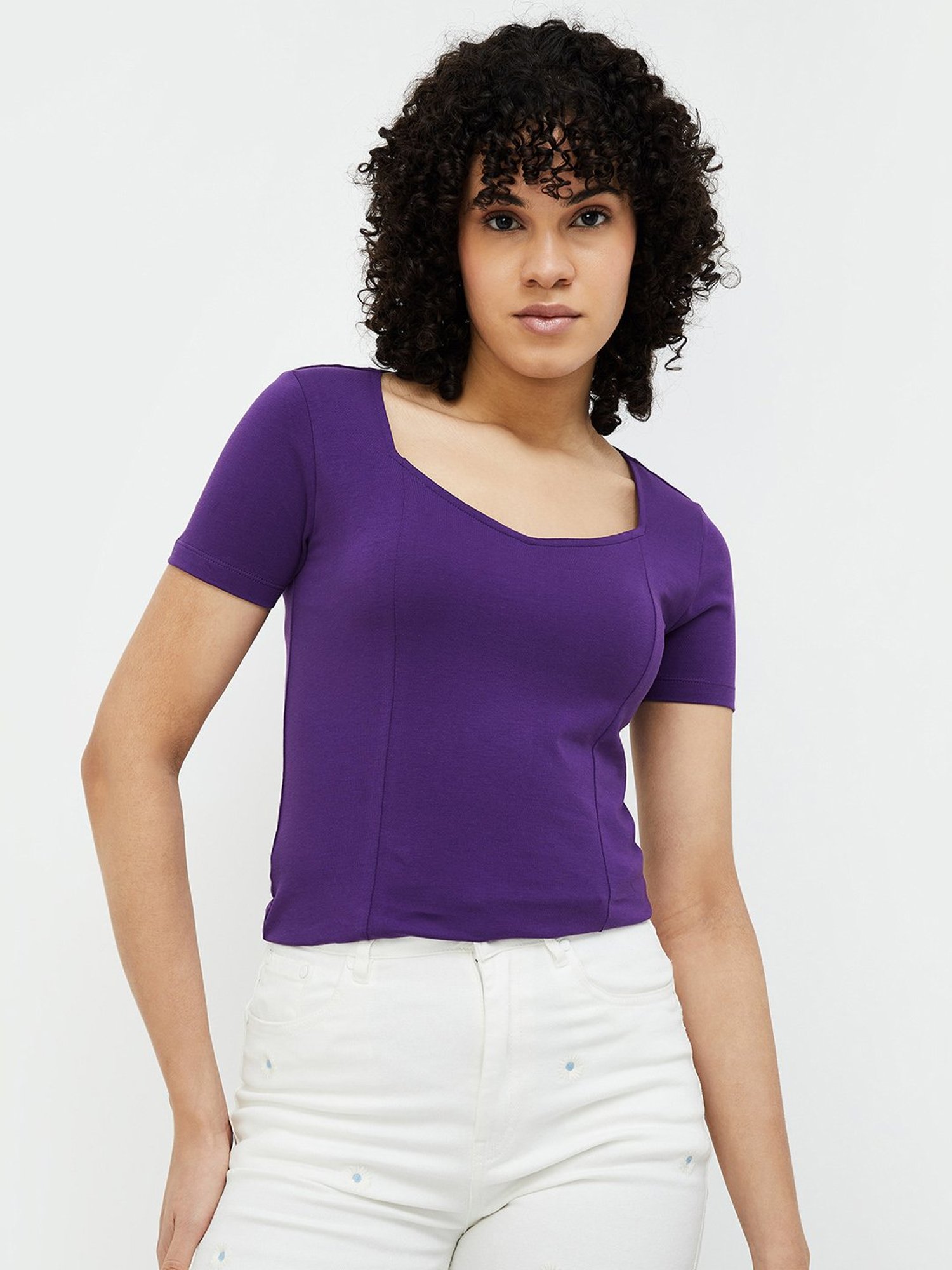 Ginger by Lifestyle Purple Cotton Regular Fit Top