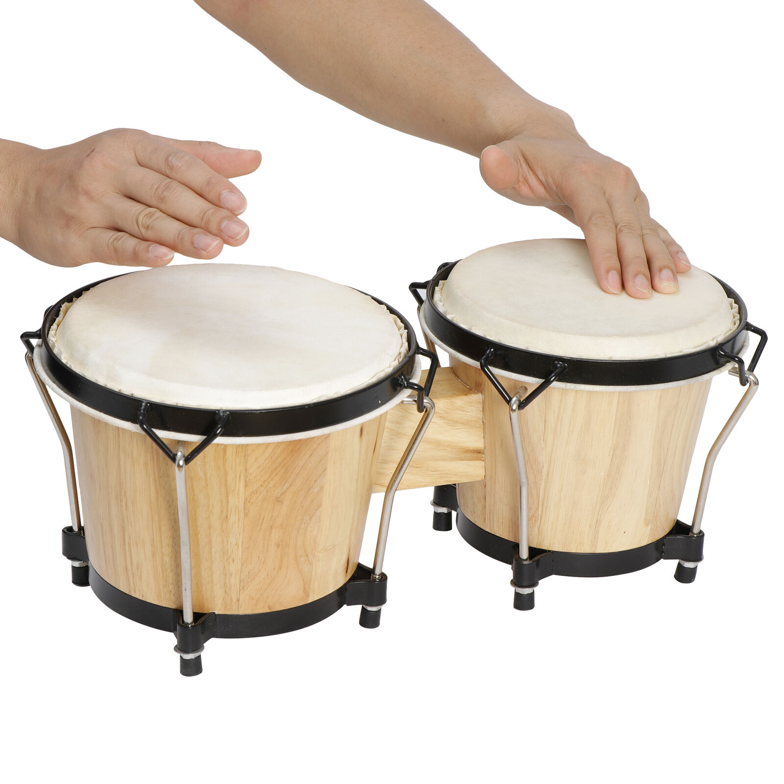 Wood Bongo Drum Set Percussion Instrument With Tuning Wrench for Kids Adults Beginner