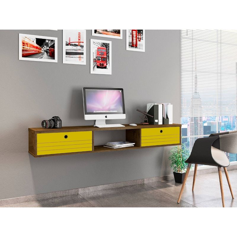62.99" Liberty Floating Office Desk Rustic Brown/Yellow - Manhattan Comfort
