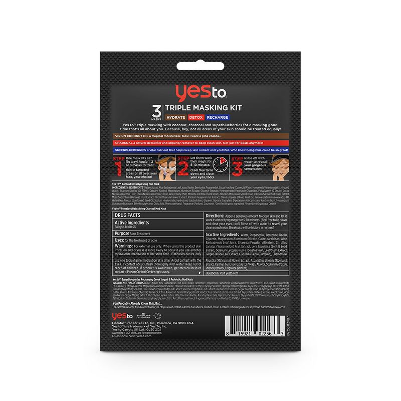 Yes To Hydrate Detox and Recharge Triple Masking Kit - 3pc