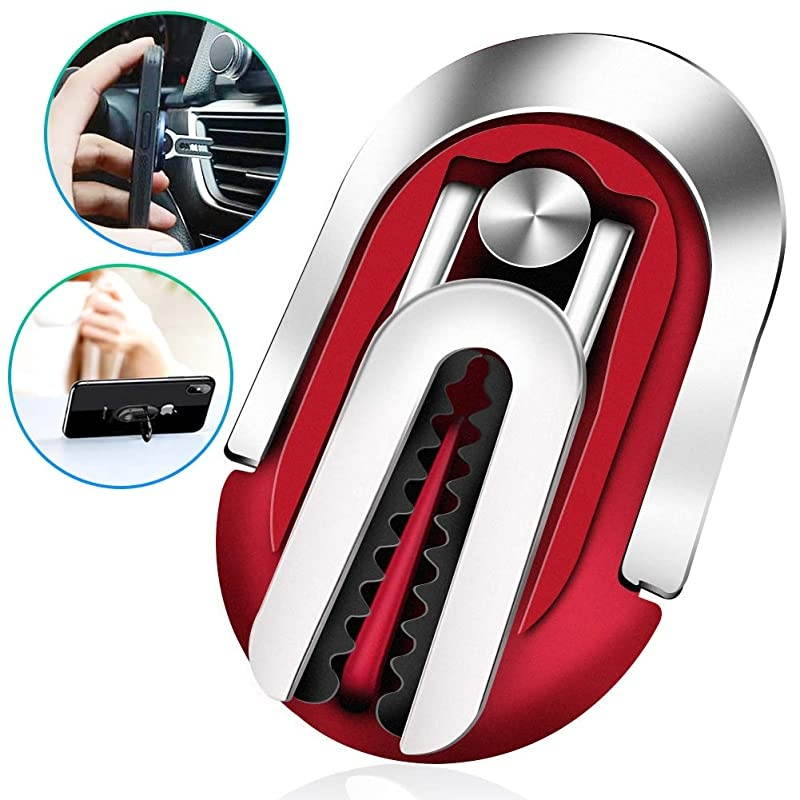 Metal Phone Ring Holder  3in1 Universal car Bracket Mobile Phone Bracket and Mobile Phone Ring Buckle are Suitable for All Mobile Phones 360 &deg;Rotation and 120 &deg;Turning Red