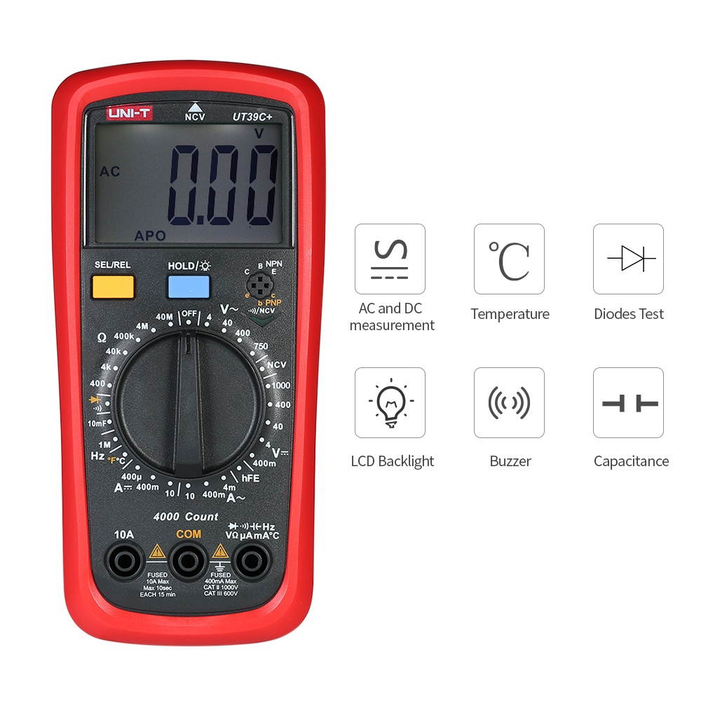 UNI-T UT39C+ LCD Digital Multimeter DC/AC Voltage Current Meter NCV Capacitance Resistance Diode Tester Voltmeter Ammeter