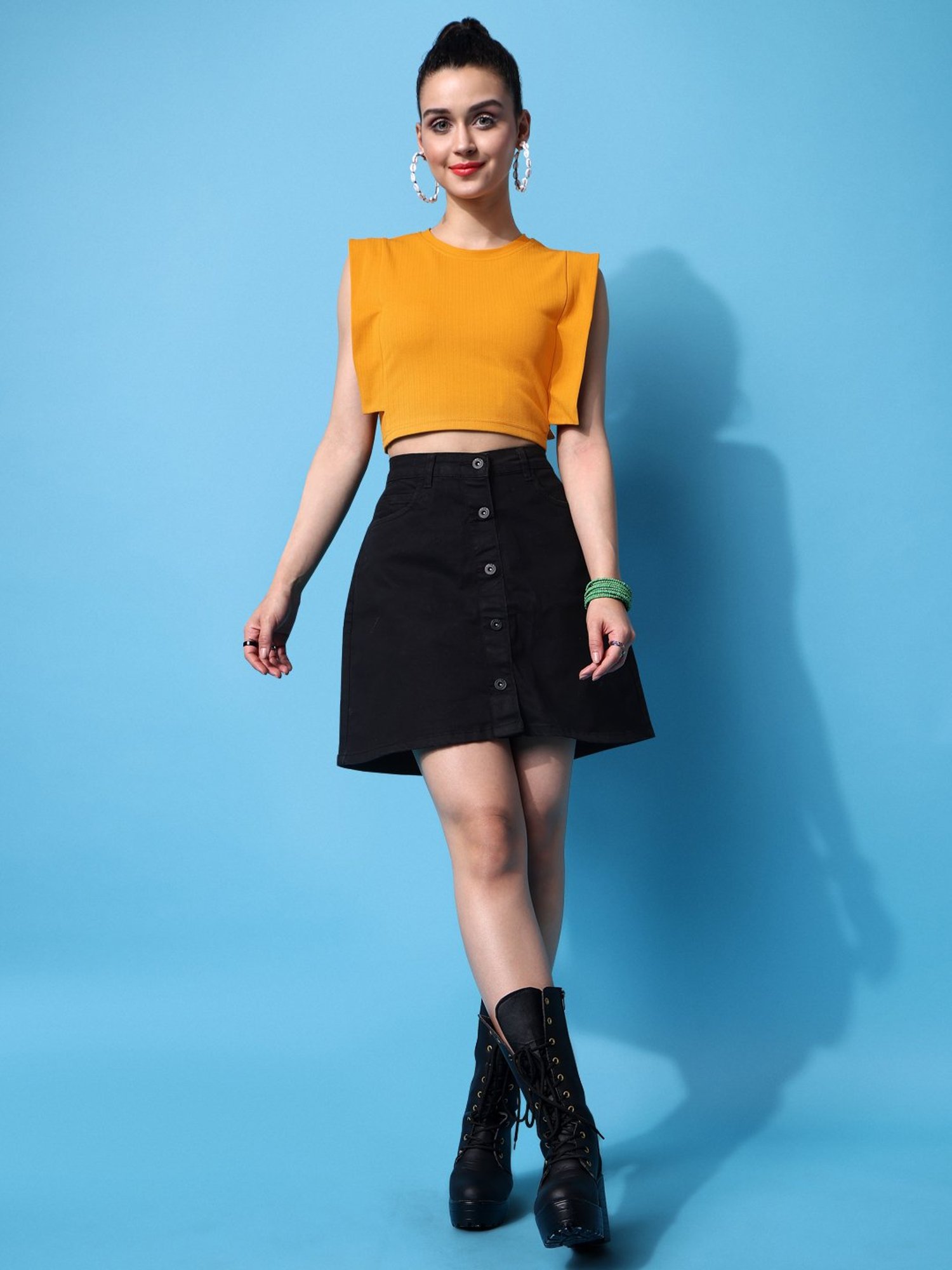 PURVAJA Yellow Regular Fit Crop Top