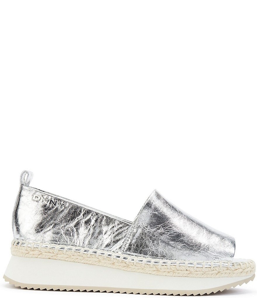 DKNY Orza Metallic Leather Peep Toe Slip-Ons