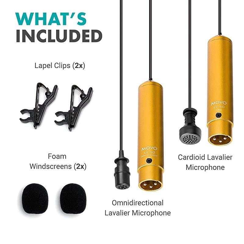LV6 XLR Lavalier Microphone Set Omnidirectional Microphone and Cardioid Microphone 48v Phantom Powered