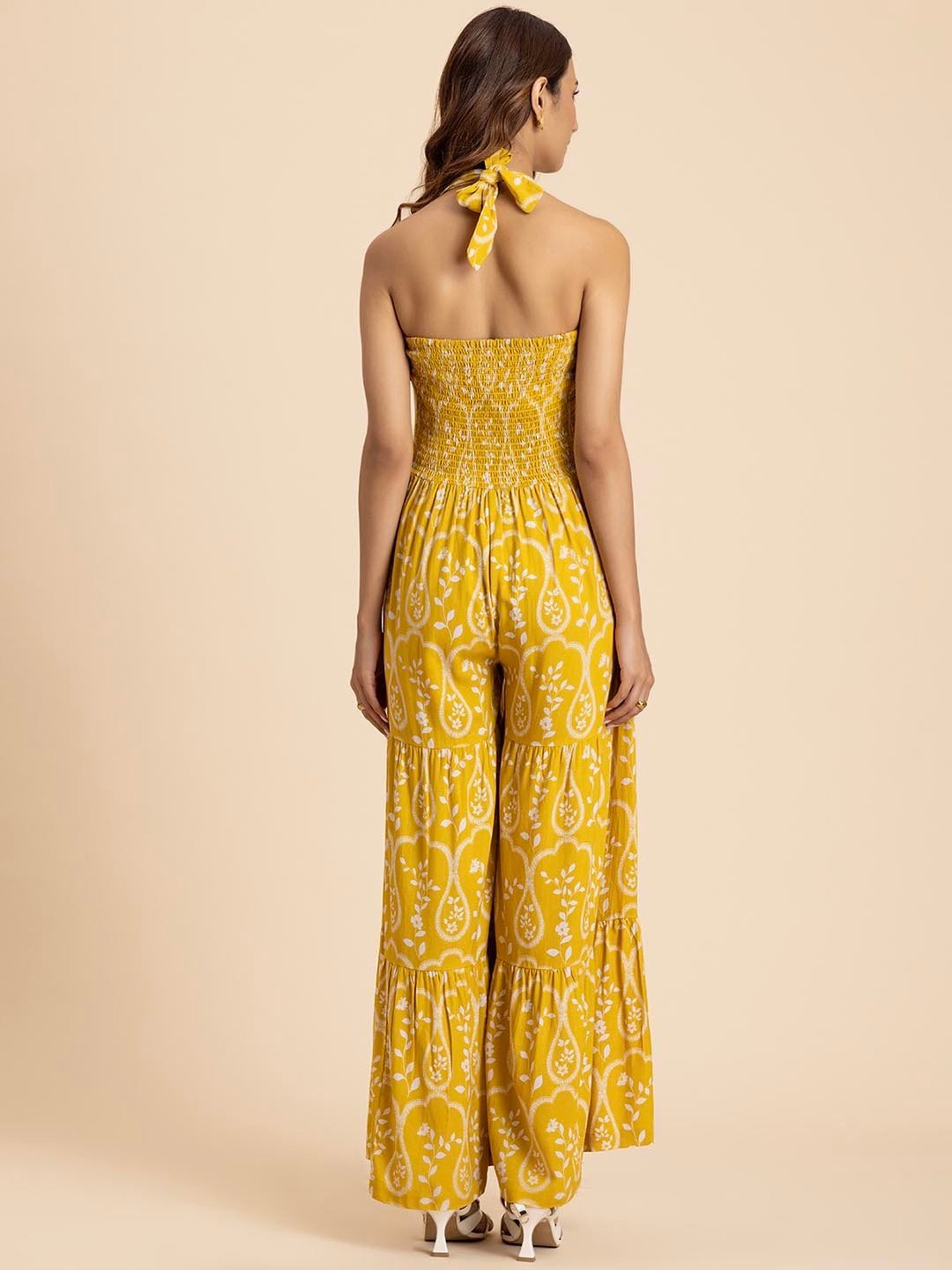 Moomaya Yellow Printed Jumpsuit