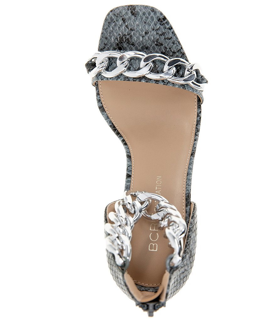 BCBGeneration Isinna Snake Print Chain Straps Square Toe Dress Sandals