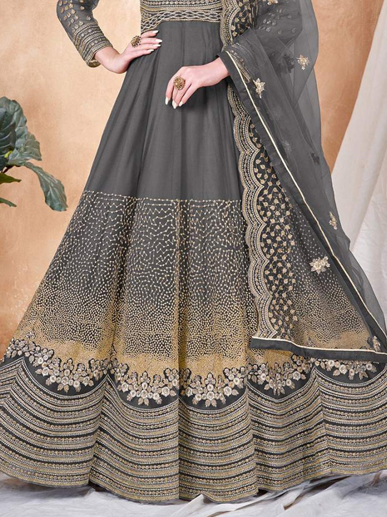 Odette Grey Embroidered Unstitched Dress Material