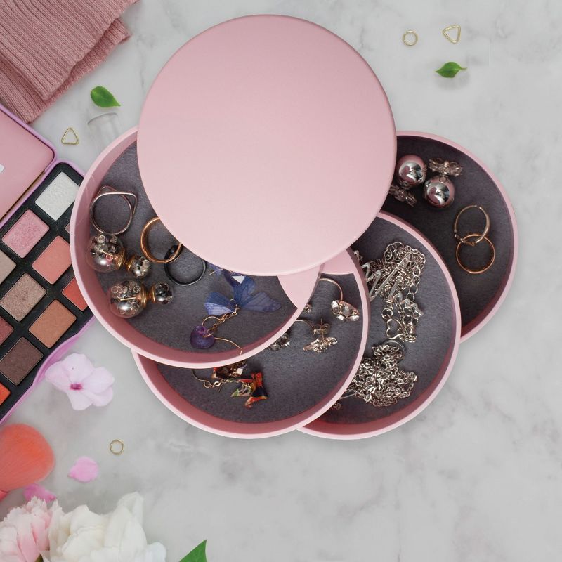 Zodaca 4 Layer Rotating Jewelry Organizer Storage Box, Ring Bracelet Earring Holder Trinket Tray Case for Women, Pink