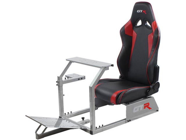GTR Racing Simulator GTA-S-S105LBKRD GTA Model Silver Frame with Black/Red Real Racing Seat, Driving Simulator Cockpit Gaming Chair with Gear Shifter Mount