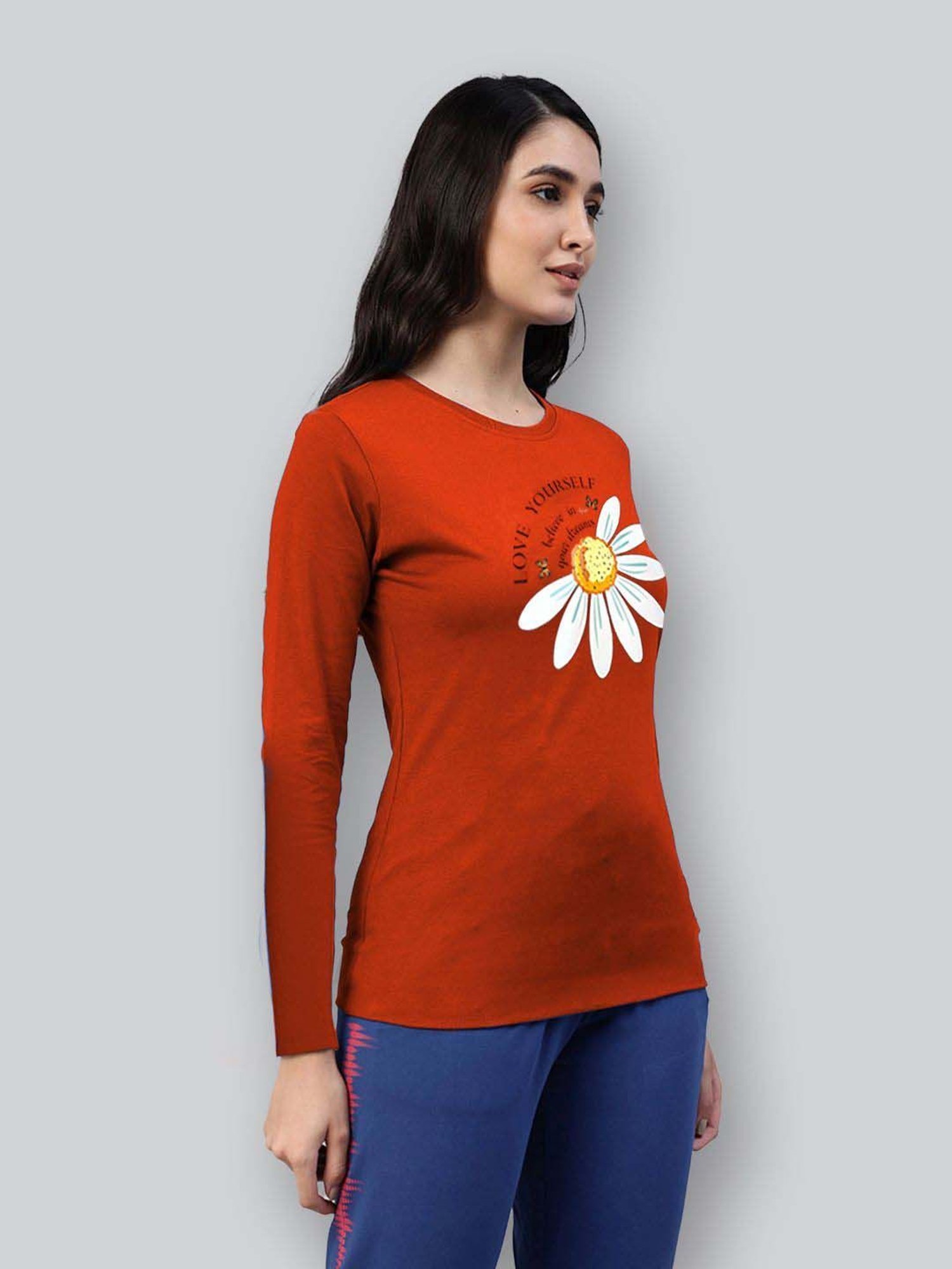 Lyra Rust Cotton Printed T-Shirt