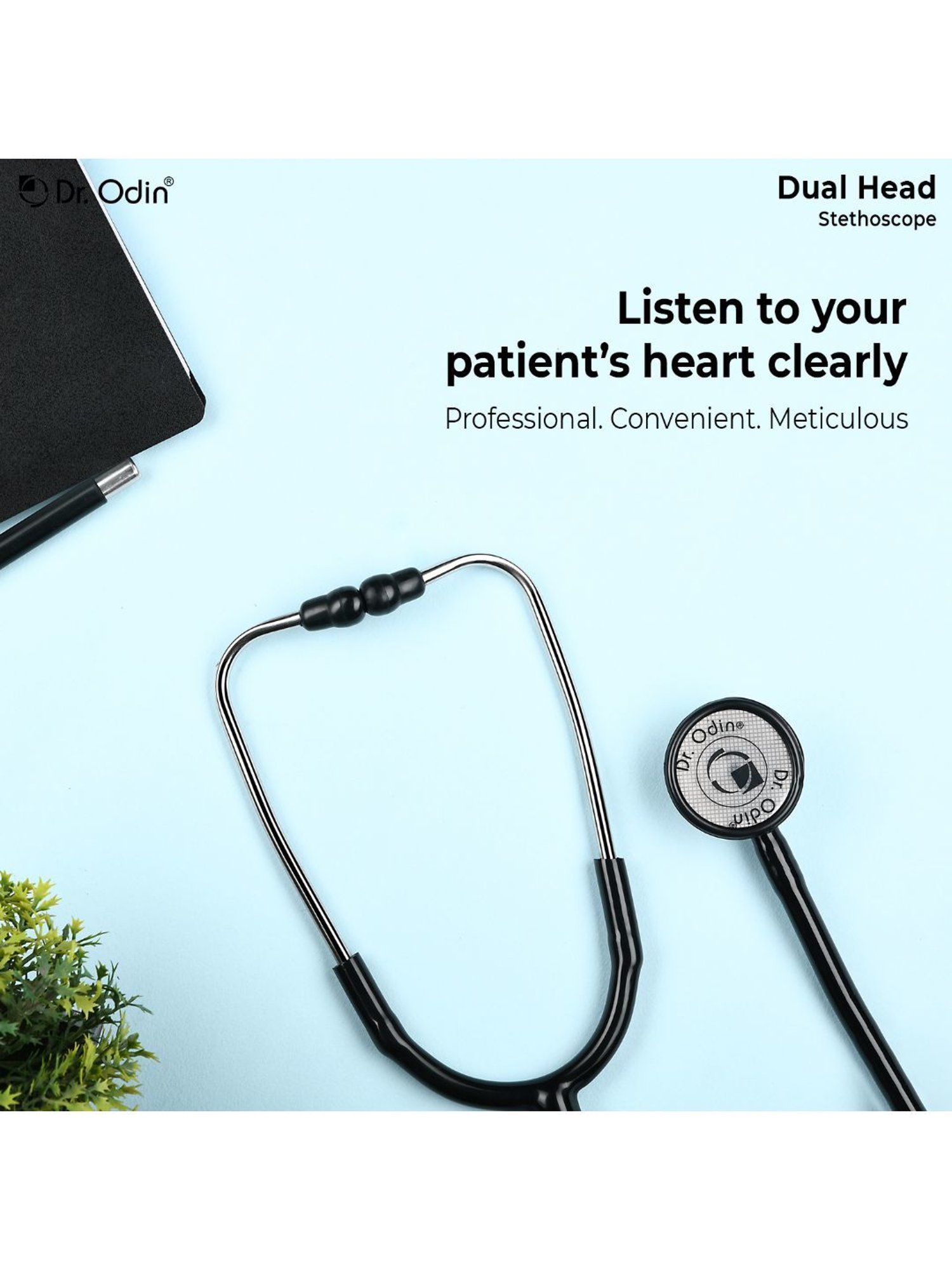 Dr. Odin Dual Head Brass Frame Stethoscope (Black)