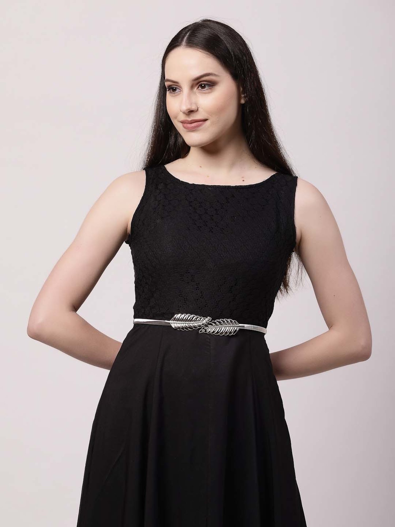 NVR Silver Plated Circular Stretchable Metal Belt for Women