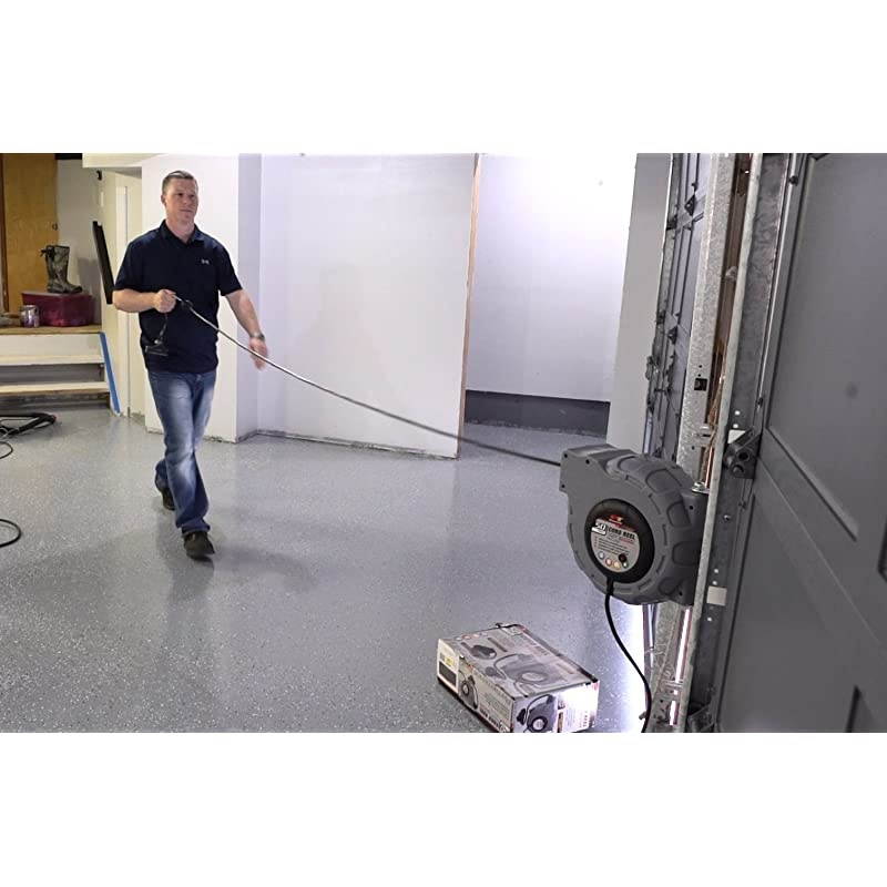 Tool W2273 50ft 16 Gauge Retractable Cord Reel with Guided Return Install On Ceiling Wall Floor or Workbench