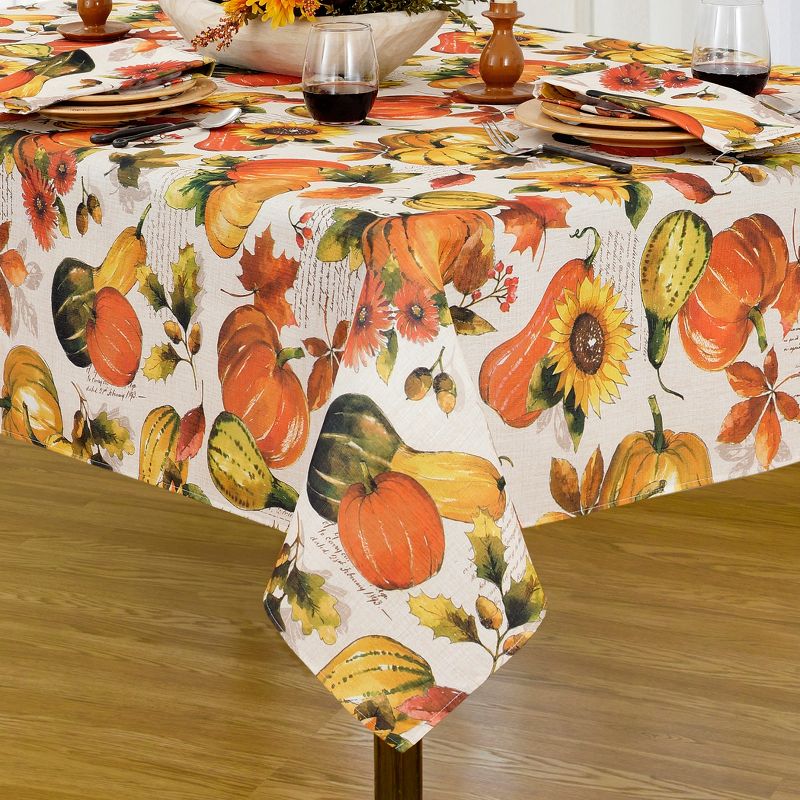 Grateful Season Fall Printed Napkins, Set of 8 - 17" x 17"  - Orange/Yellow - Elrene Home Fashions