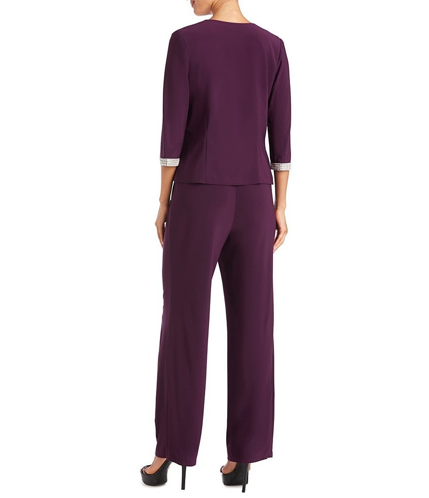R & M Richards Jersey Knit Rhinestone 3-Piece Pantsuit