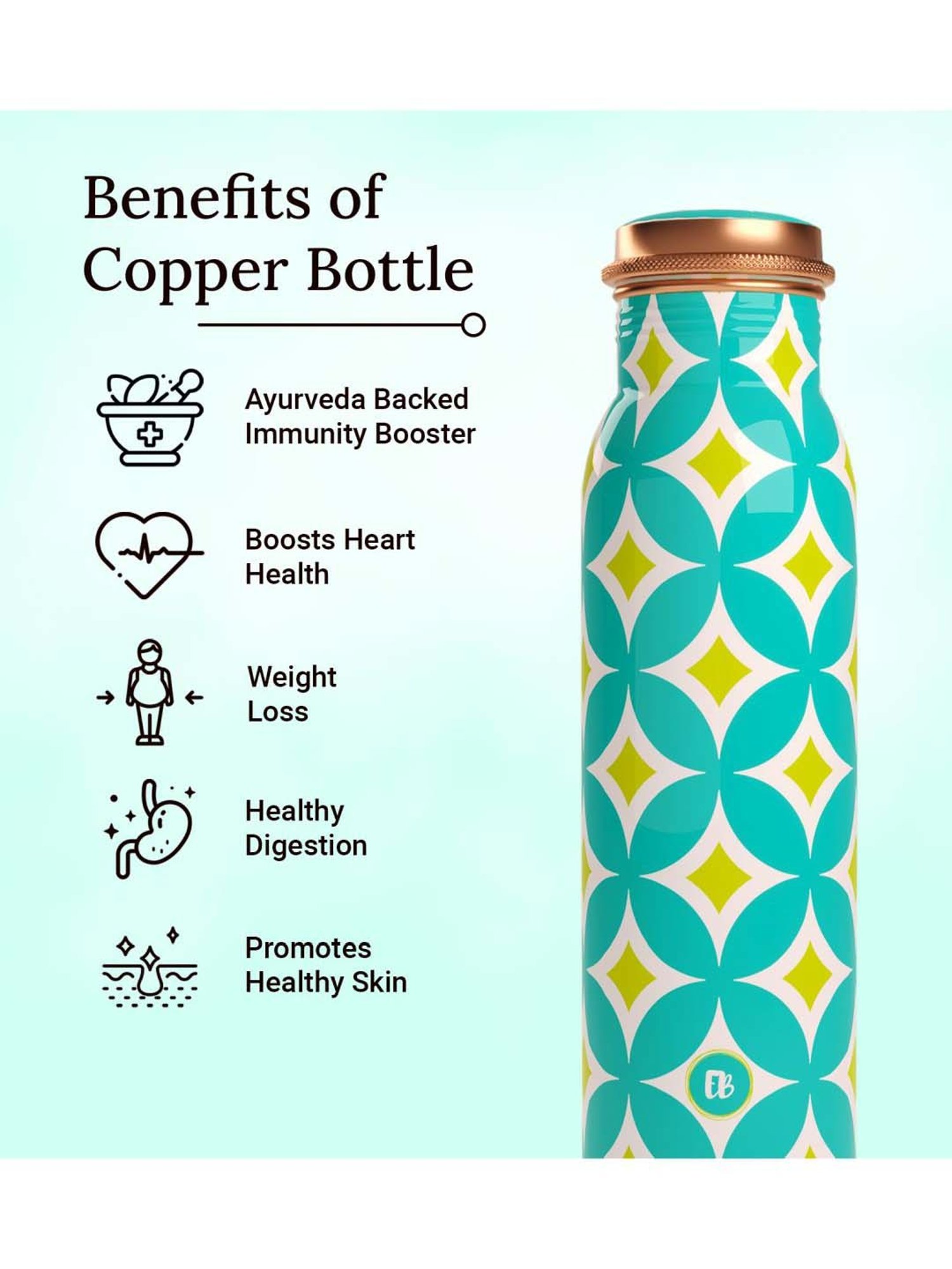 Everything Beautiful Aqua Blue Copper Water Bottle - Standard (0.9 L)
