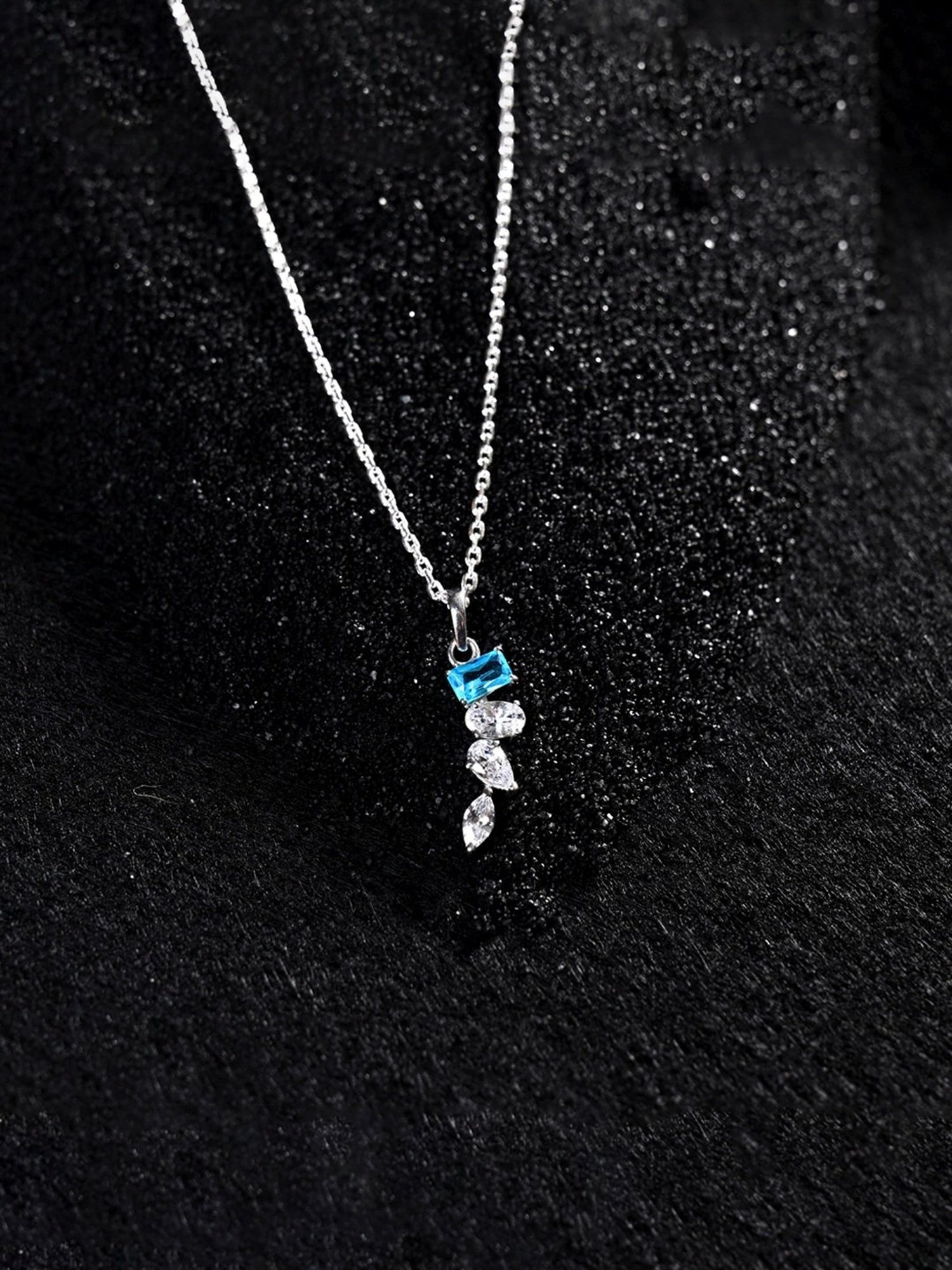 Clara 925 Silver Rhodium-Plated Swiss Zirconia Diamante Pendant with Chain Necklace