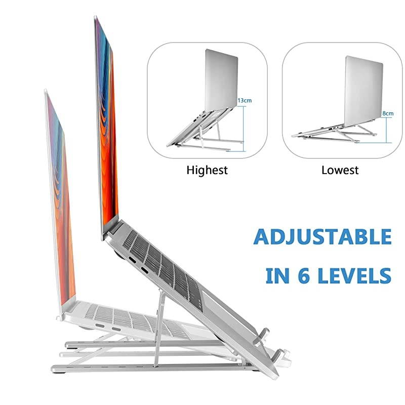 Portable laptop stand, Aluminum Foldable Holder, 6 levels Height & Angle Adjustable,MacBook Stand Portable,Universal Desktop Stand Holder , Compatible with 7~15.4 inch tablet,Macbook,Notebook-