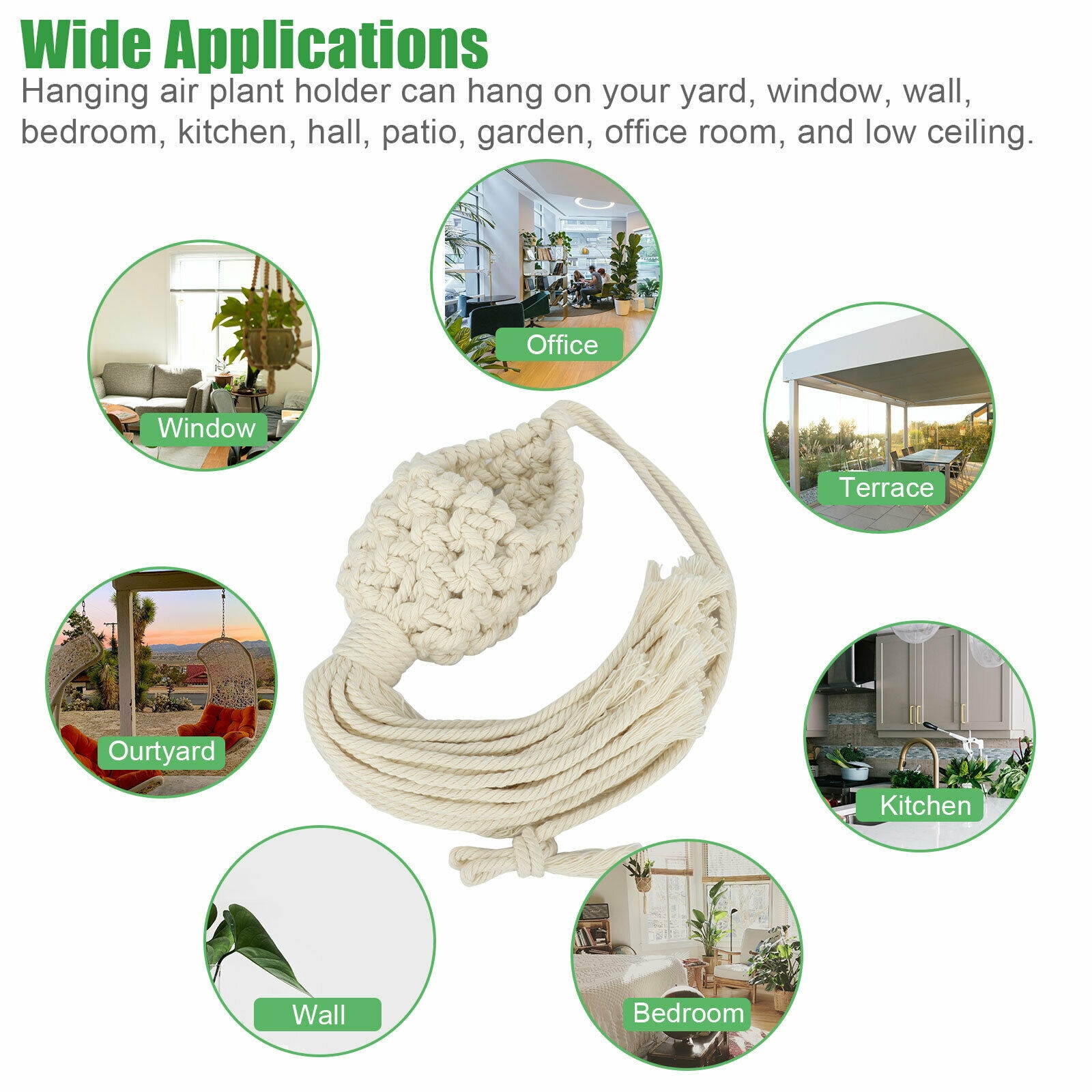 3PCS Air Plant Hang Macrame Planter Hanging Holder Flower Basket Rope Home Decor