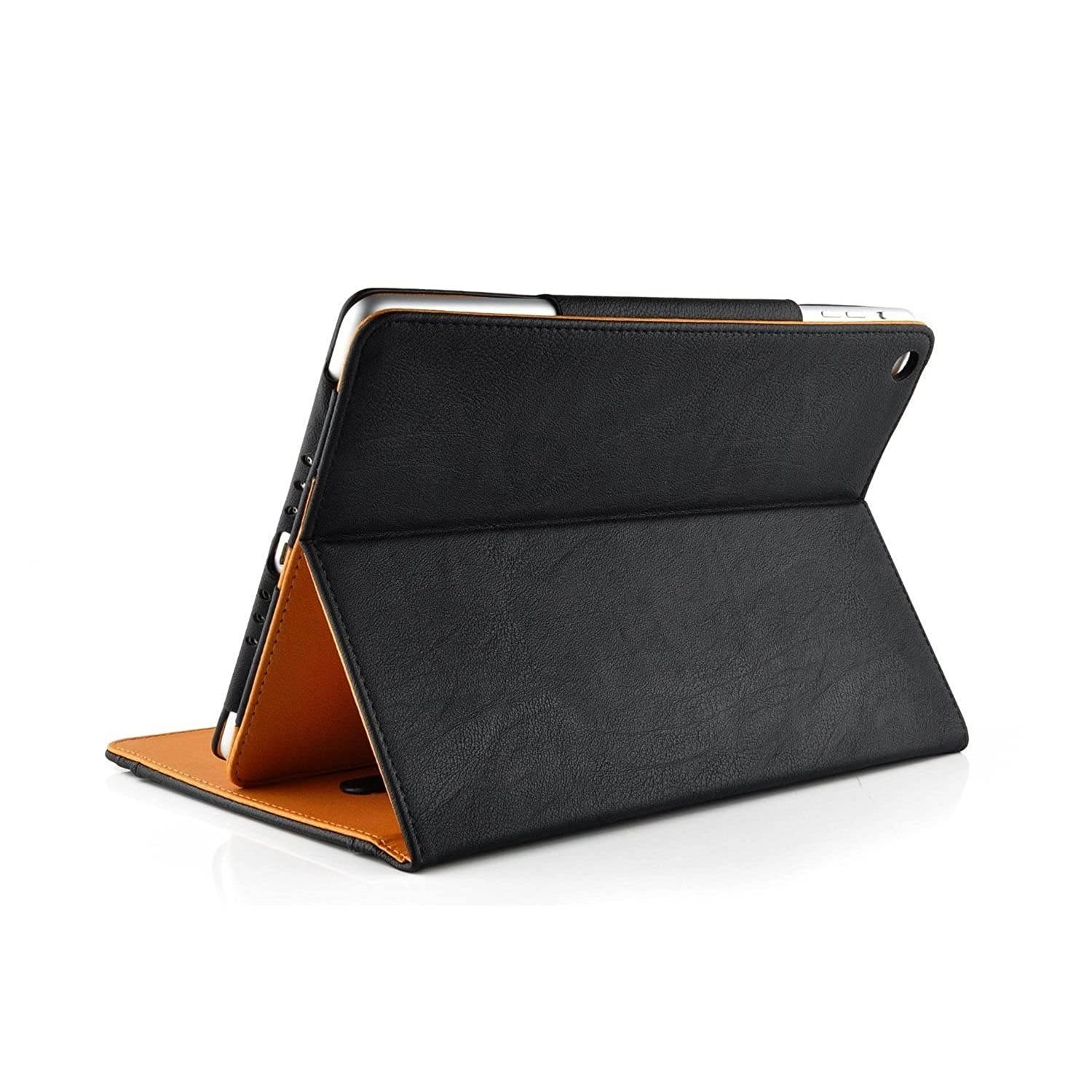 New S-Tech Apple iPad Pro 12.9 Black and Tan Soft Leather Wallet Magnetic Smart Cover with Sleep/Wake Feature Flip Folio Case (iPad Pro 12.9 Model # A1584 A1652)