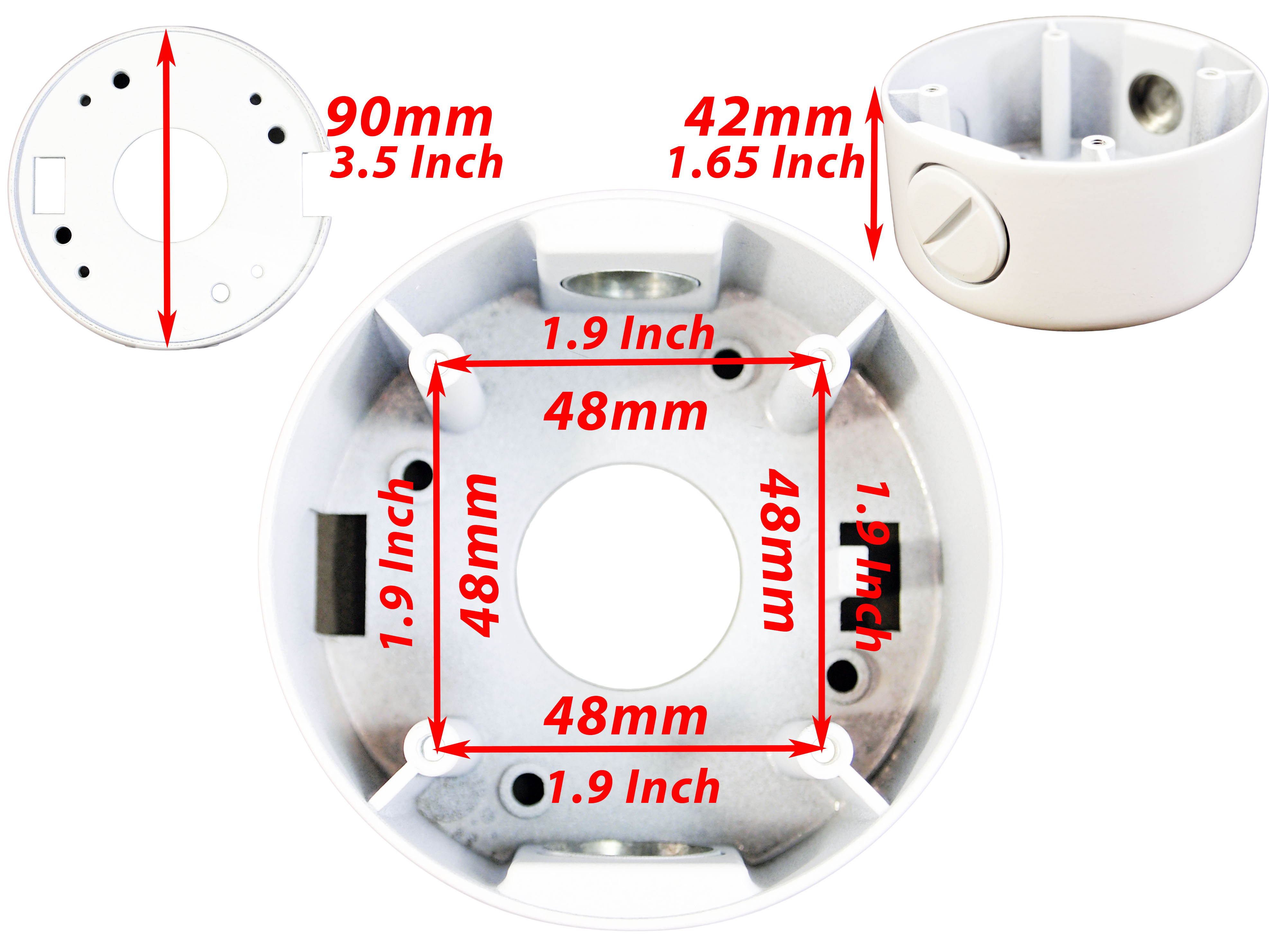 White 3.75" Camera Mounting Base Junction Outlet Box for Fixed Lens Dome CCTV Security Cameras