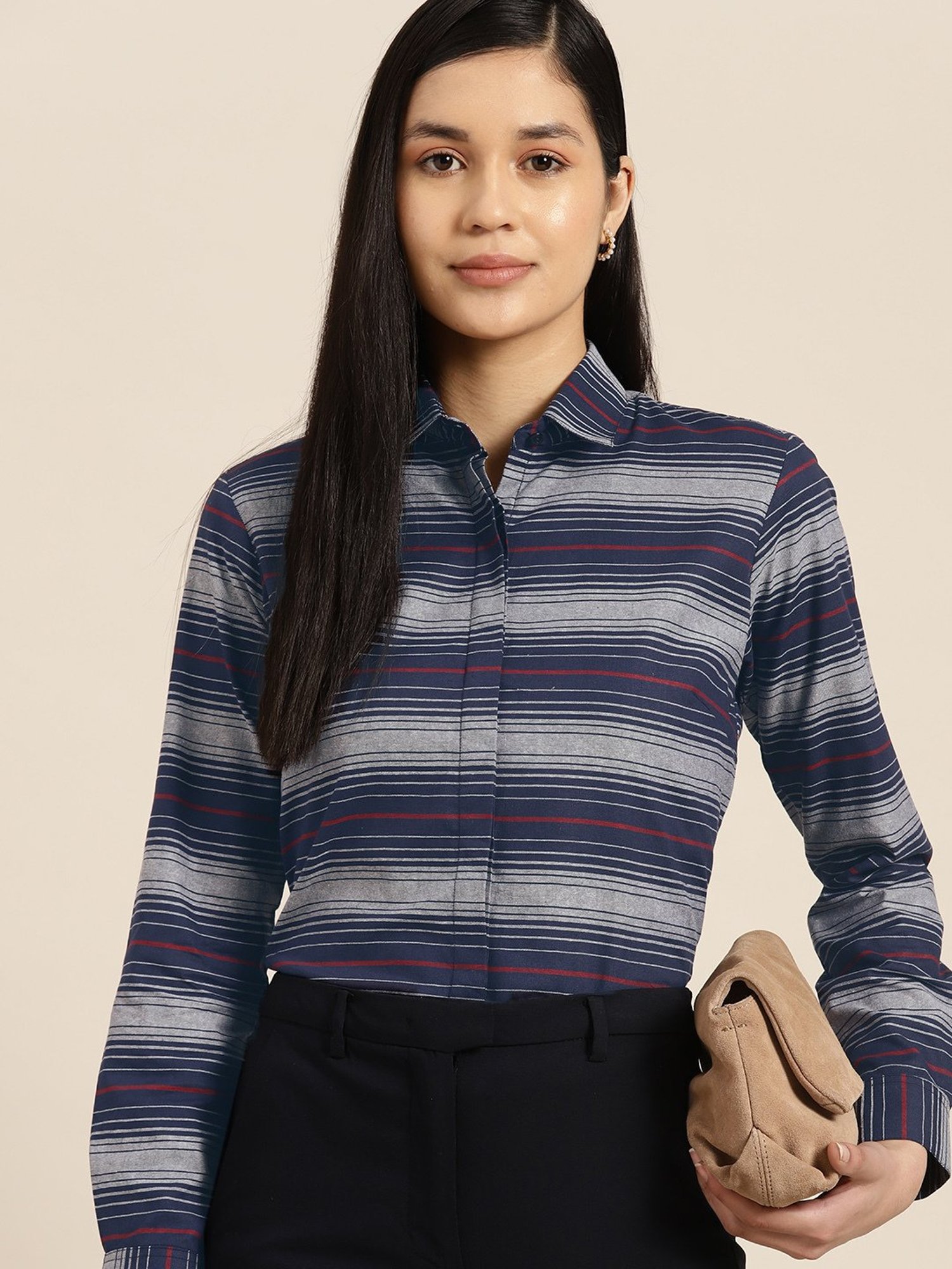 Hancock Grey & Navy Cotton Striped Shirt