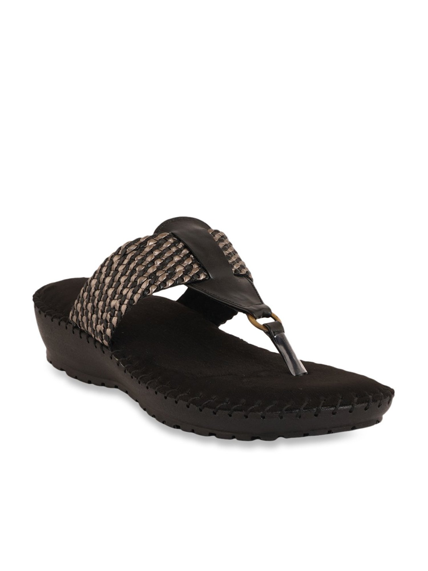 Pelle Albero Women's Black T-Strap Wedges