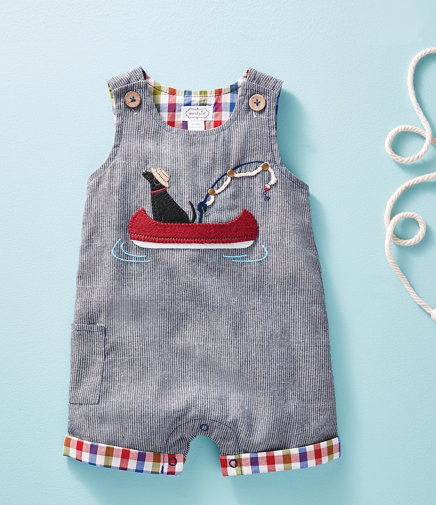 Mud Pie Baby Boy 3-18 Months Fishing Dog Chambray Jon Jon Shortall