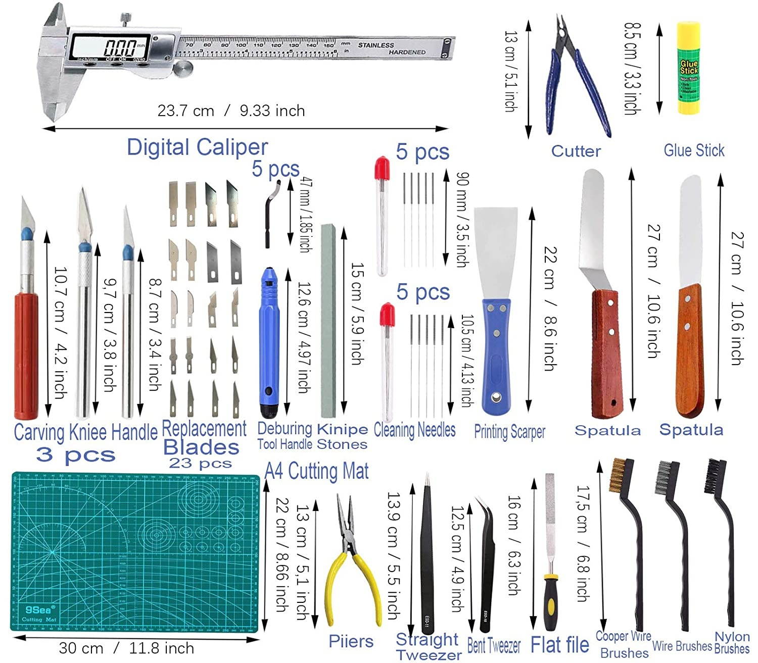 Daszui 3D Print Tool Kit Includes Debur Tool3D Print Tweezers Pliers Scarper Clean up Knives Carving Knife Come with Storage Case for Printing Removing