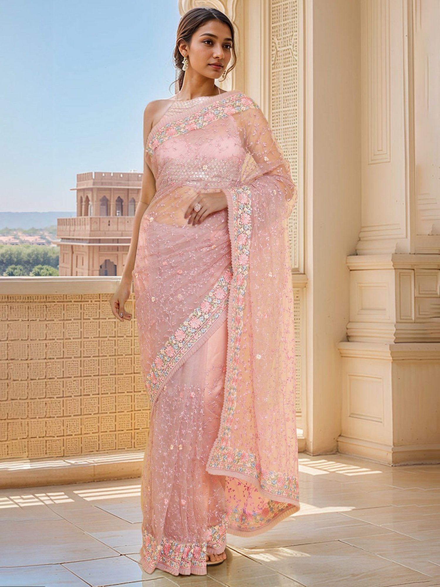 Unnati Silks Red Silk Printed Saree With Unstitched Blouse