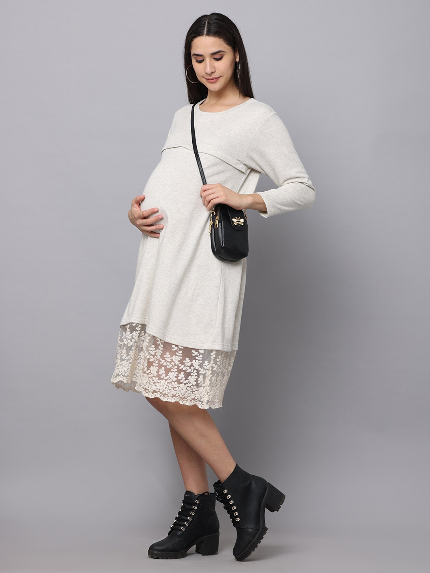 The Mom Store Off White Maternity & Nursing Sweater Dress