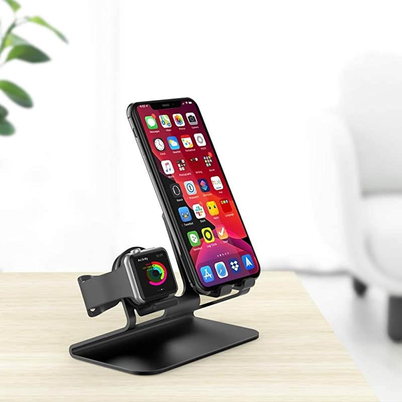 Apple Watch Stand, 2 in 1 Universal Desktop Stand Holder for iPhone and Apple Watch Series 6/5/4/3/2/1(Black)