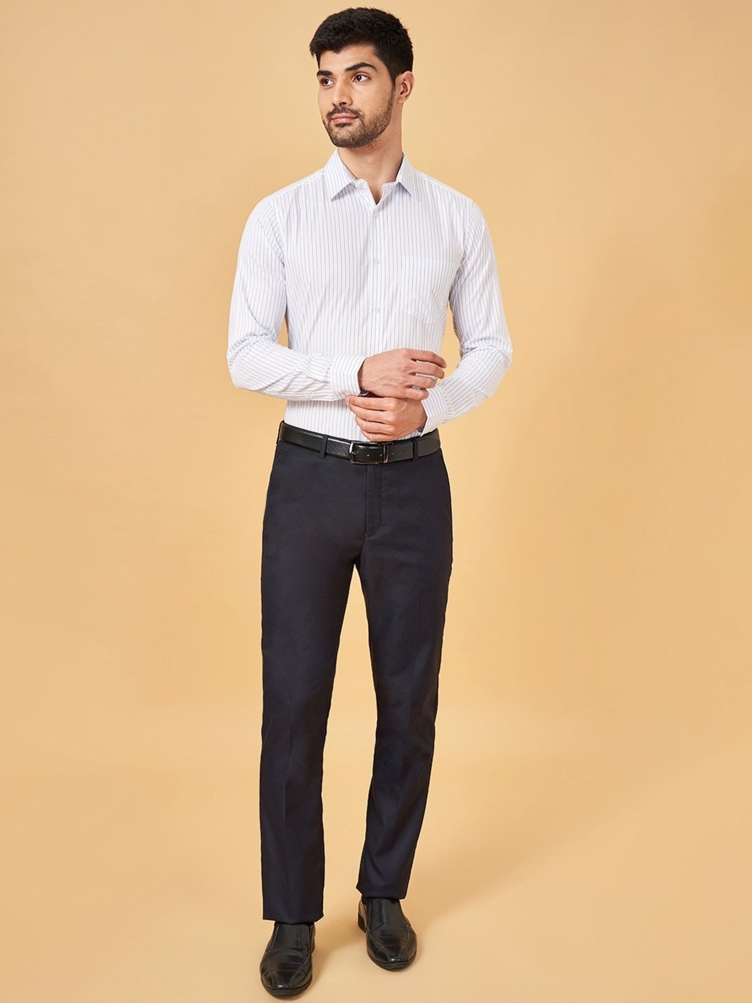 Byford By Pantaloons White Slim Fit Striped Shirt