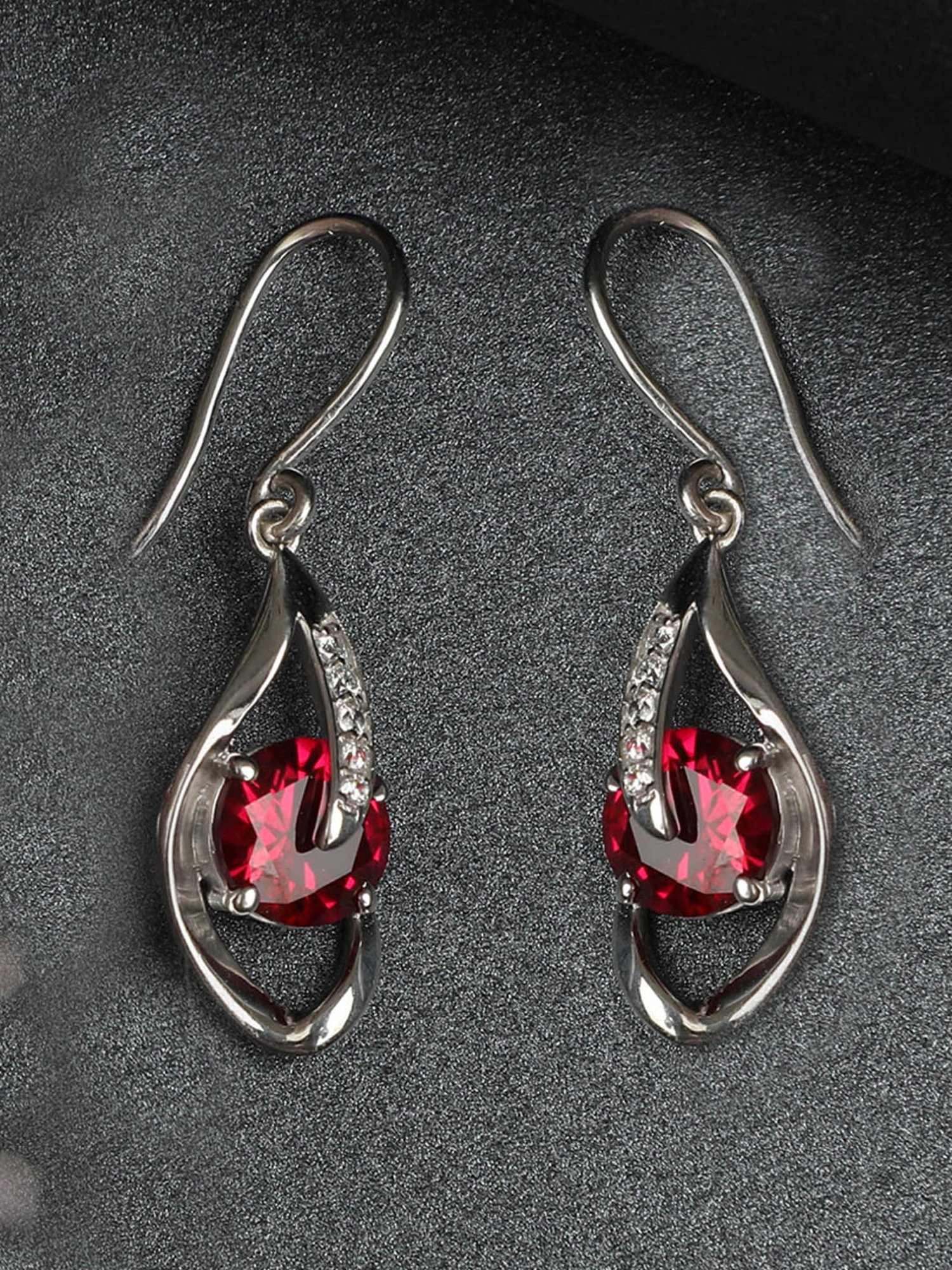 Clara 92.5 Sterling Silver Swiss Zirconia Blood Red Eye Drop Earrings