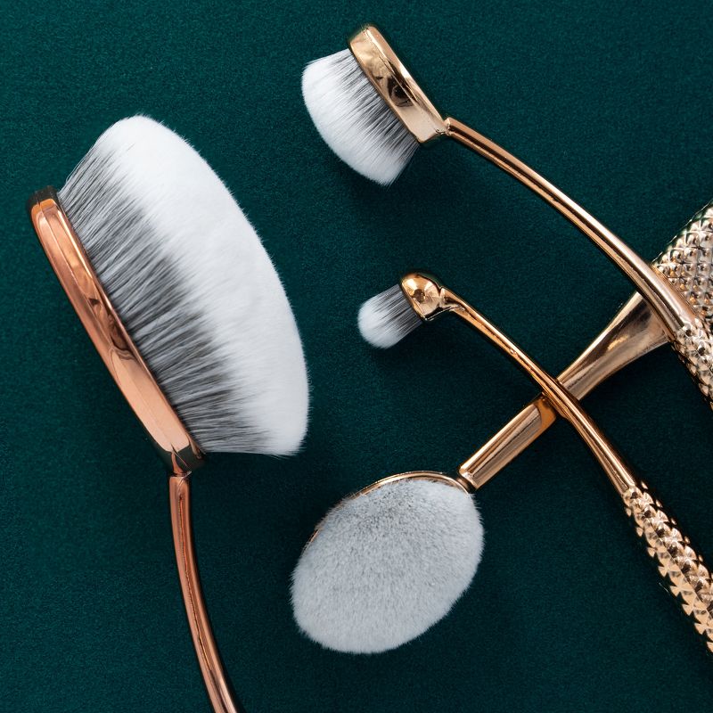 MODA Brush Metallics 4pc Face Perfecting Rose Gold Makeup Brush Set, Includes - Foundation, Contour, Detail Contour, and Concealer Brushes