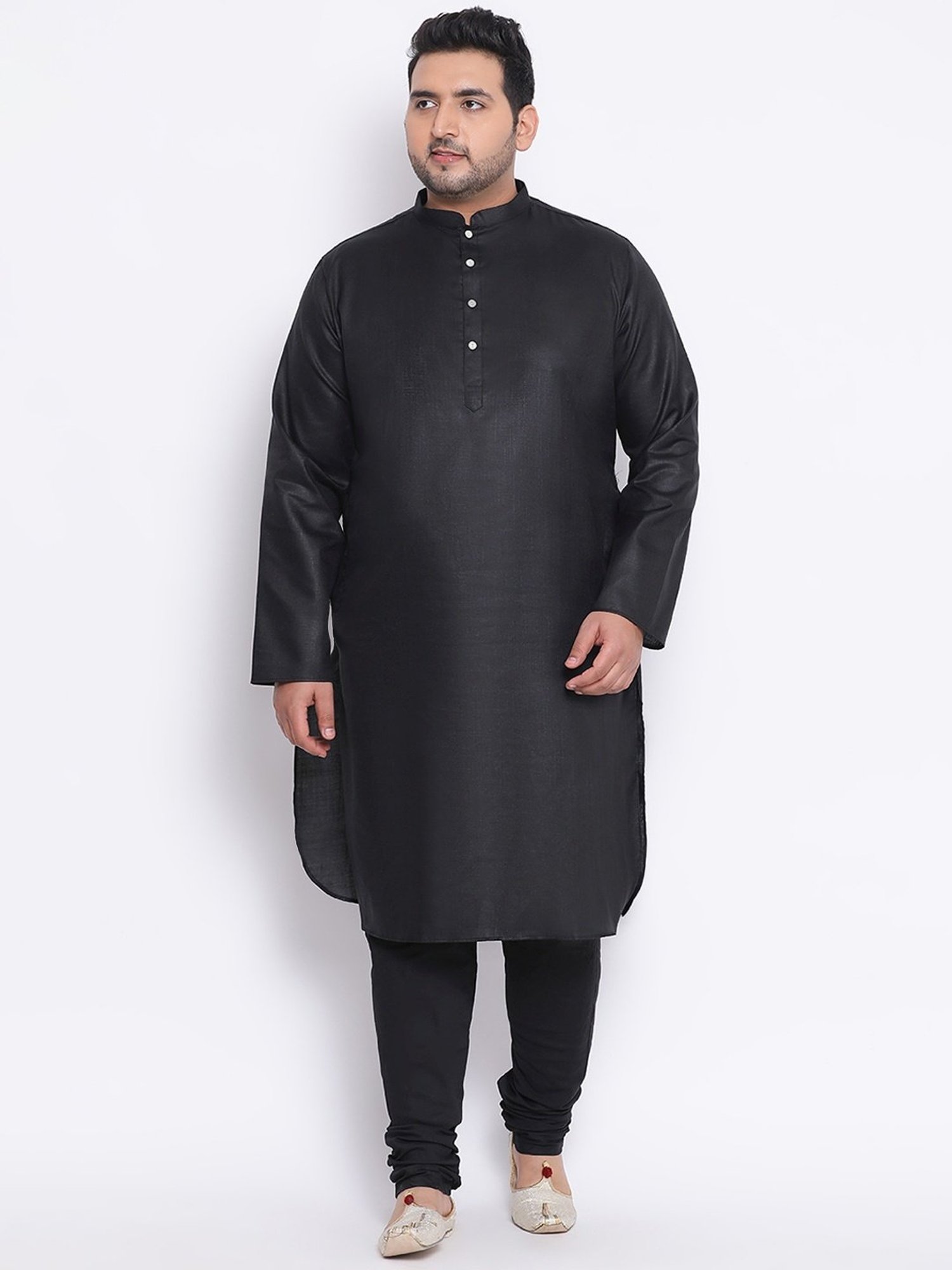 KISAH PLUS Black Regular Fit Printed Kurta Set With Jacket