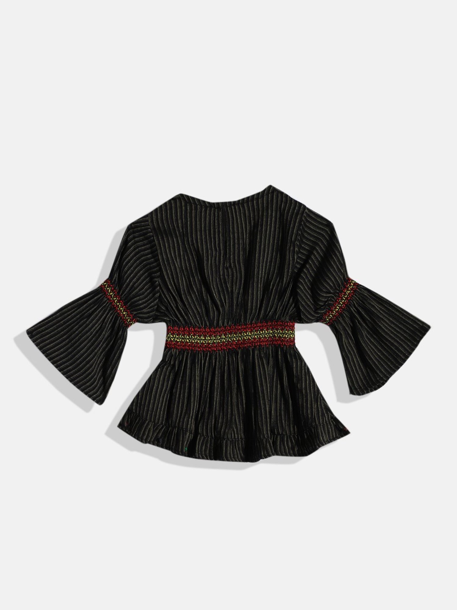 TWISHA Kids Black & Yellow Striped Top with Dhoti