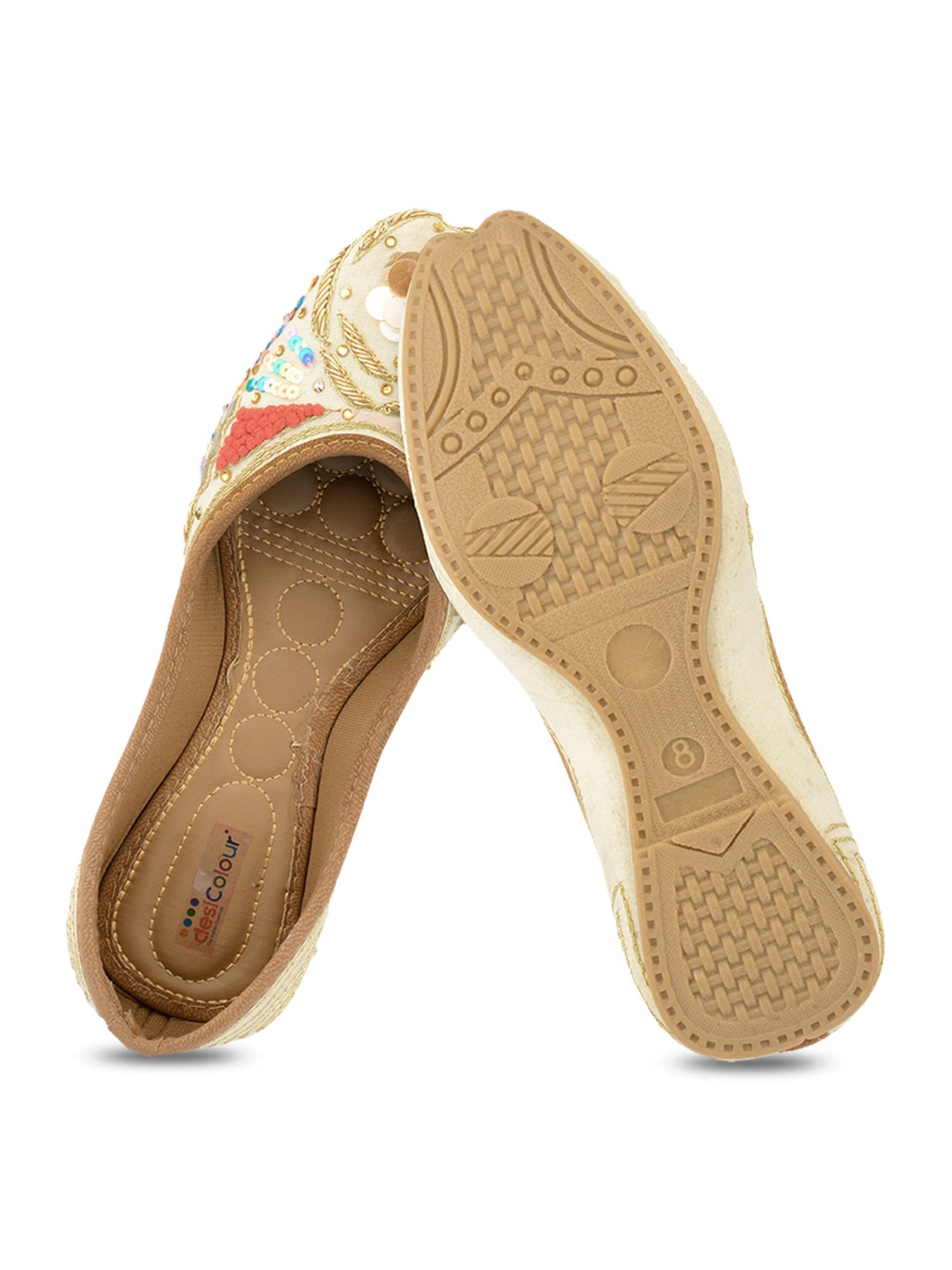 Desi Colour Women's Cream Ethnic Juttis