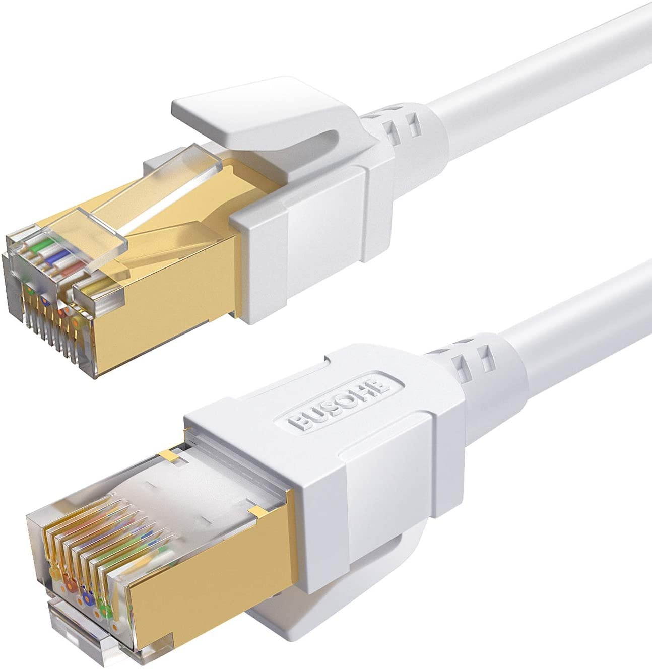 Cat8 Ethernet Cable 6FT Shielded RJ45 LAN Internet Network Cable 40Gbps 2000MHz Gigabit Patch Cord Wire for Modem Router PS3 PS4 Xbox (White)