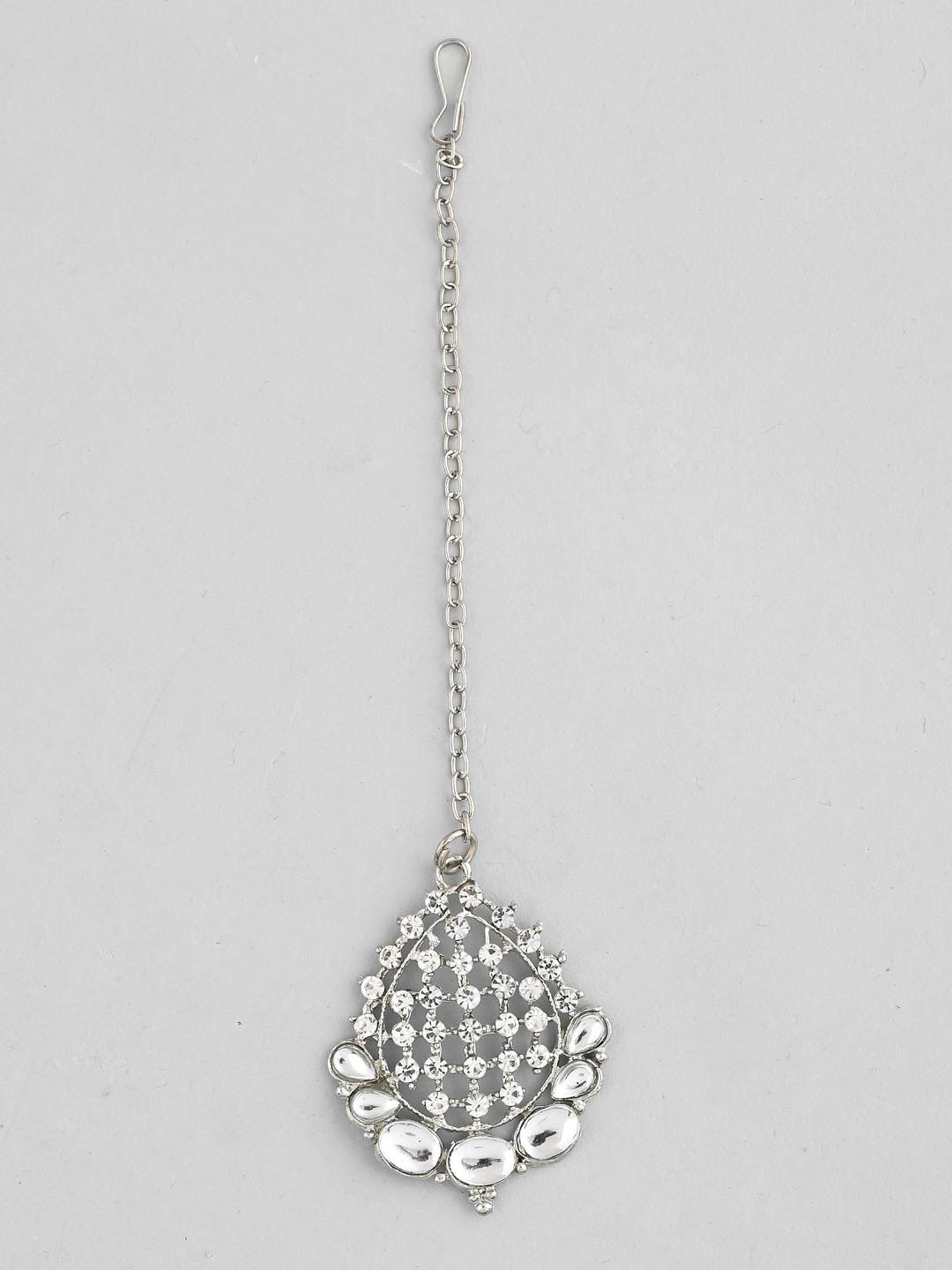 VOJ Silver Plated Cz-Stone Studded Choker Set with Mangtikka for Women