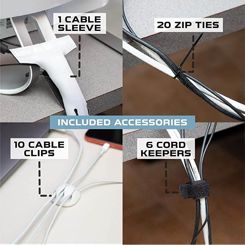 Cable Management Box Black Cord Organizer and Hider for Wires Power Strips Surge Protectors amp More Includes Cable Sleeve Hook and Loop Keepers Zip Ties amp Clips